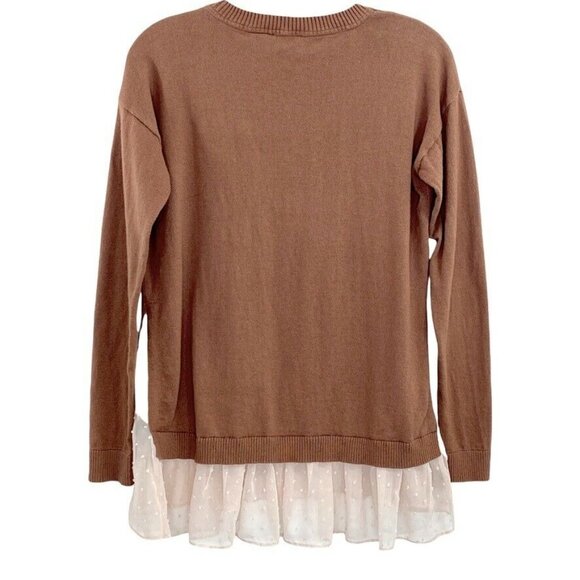 LOGO Lori Goldstein Cashmere Blend Sweater Sz XS Ruffle Bottom Beige - Picture 2 of 8